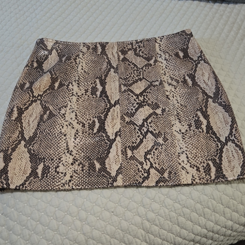 Le Lis Tan and Brown Snake Print Mini Skirt